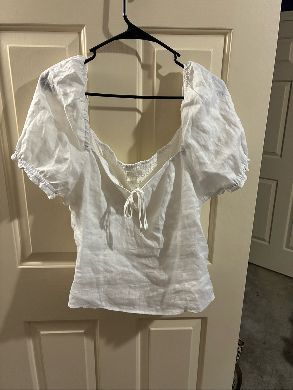 H&M White Puff-Sleeve Tie-Front Blouse